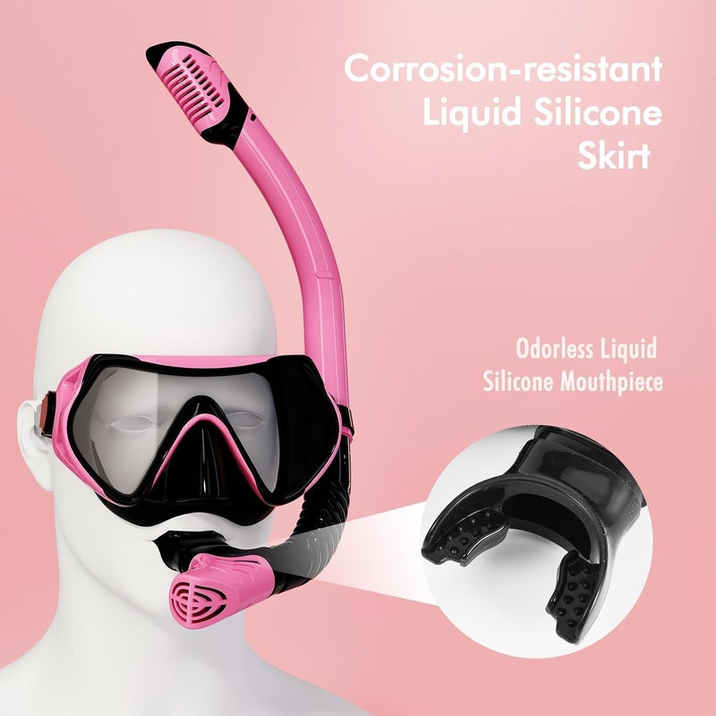 JRing Snorkeling Gear for Adults, Snorkel Mask Set with 180 Degree Tempered Glass Anti Fog Goggles Scuba Dry Top Snorkel for Swimming, Scuba Diving Mask for Men Women - Image 4